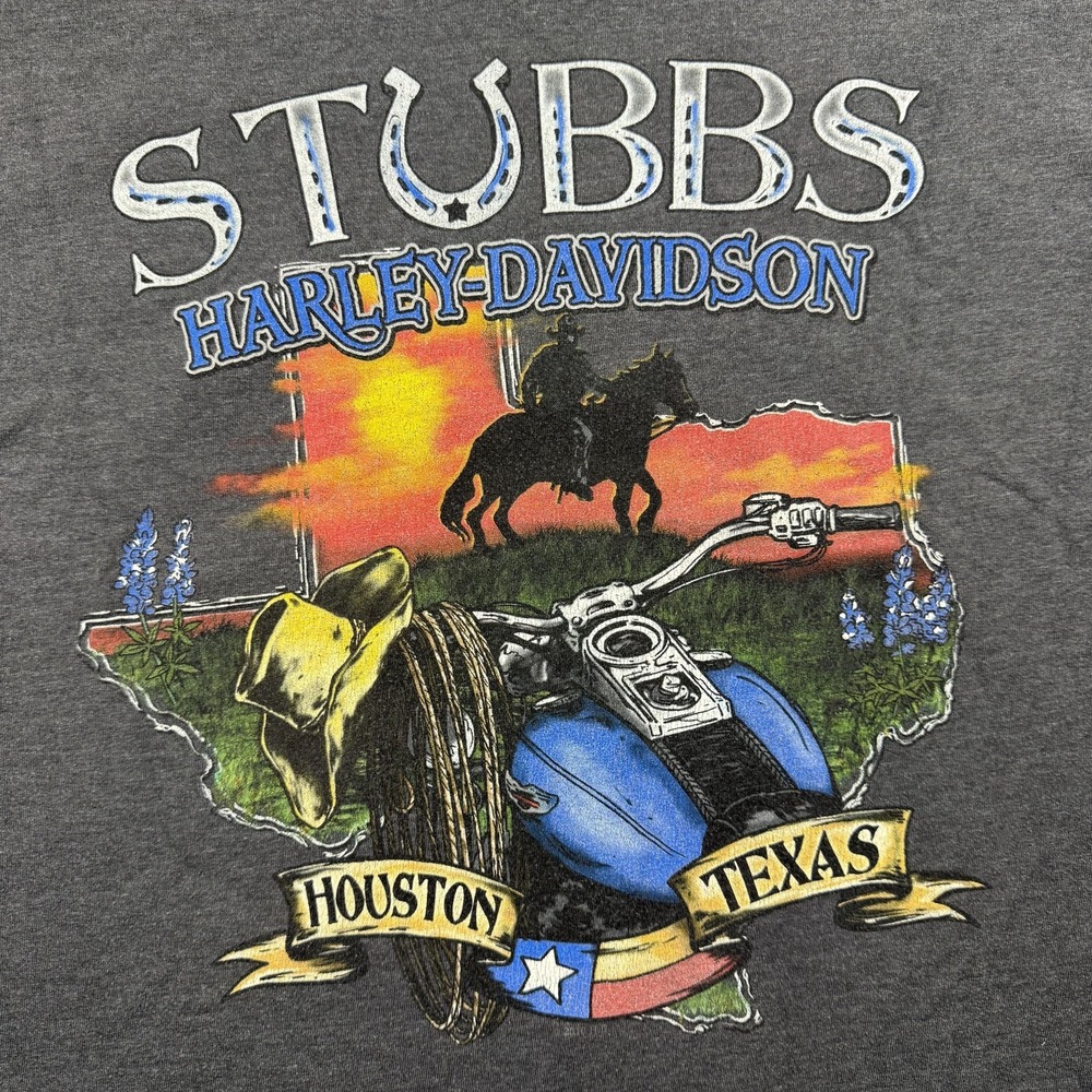 Harley-Davidson Shirt Mens XL Gray Stubbs Houston Texas Dealer Motorcycle Tee